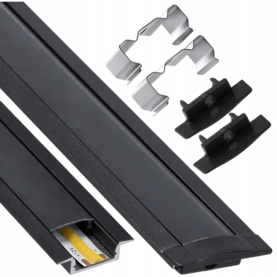 BERGE LED hliníkový profil zapuštěný 1m černý - sada