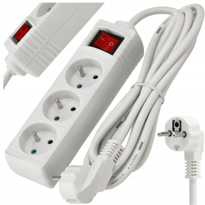 BERGE Prodlužovací kabel 3 zásuvky 3m 3680W s vypínačem