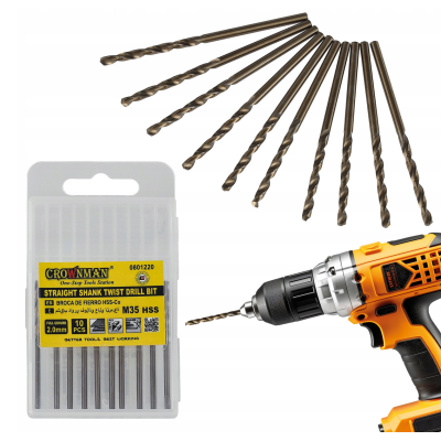 CROWNMAN Sada 10 ks kobaltových vrtáků M35 HSS 5% - 2mm
