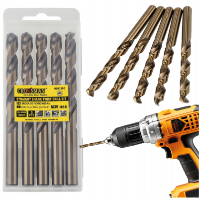 CROWNMAN Sada 5 kobaltových vrtáků M35 HSS 5% - 10mm