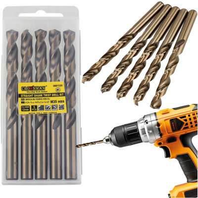 CROWNMAN Sada 5 ks vrtáků M35 HSS 5% kobalt - 12mm
