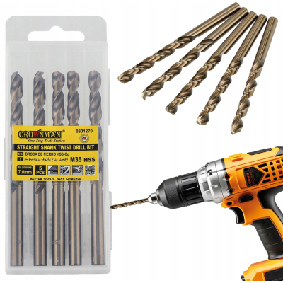 CROWNMAN Sada 5 ks vrtáků M35 HSS 5% kobalt - 7mm