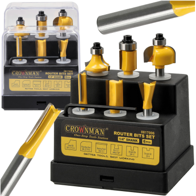 CROWNMAN Sada 6 ks rovných řezáků na dřevo 6,3 mm