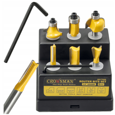 CROWNMAN Sada 6 ks rovných řezáků na dřevo 6,3 mm