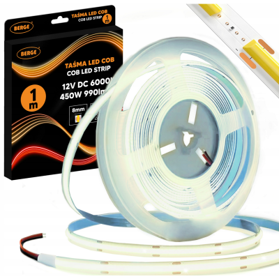 BERGE LED pásek COB Neon 12V - 480D - 9W/m - IP20 - 1m - 990lm - studená barva
