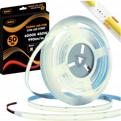 BERGE LED pásek COB Neon 12V - 480D - 9W/m - IP20 - 50m - 990lm/m - studená barva
