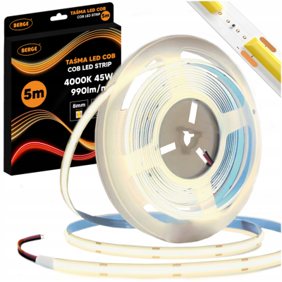BERGE LED pásek COB Neon 12V - 480D - 9W/m - IP20 - 990lm - 5m - neutrální barva