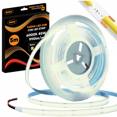 BERGE LED pásek COB Neon 12V - 480D - 9W/m - IP20 - 990lm - 5m - studená barva