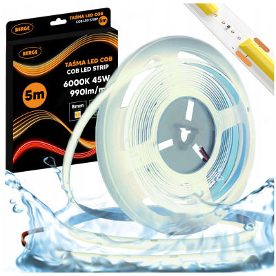 BERGE LED pásek COB Neon 12V - 480D - 9W/m - IP67 - 990lm - 5m - studená barva