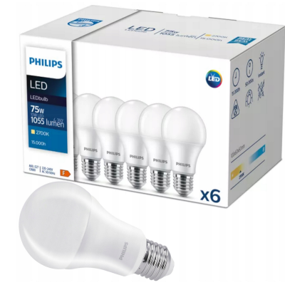 PHILIPS 6x LED žárovka Philips E27 - 10W - 1055 lm - 2700K - CorePro 360°