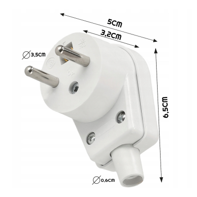 BERGE Bílá úhlová zástrčka s uzemněním 250V - 16A 3x2,5mm2