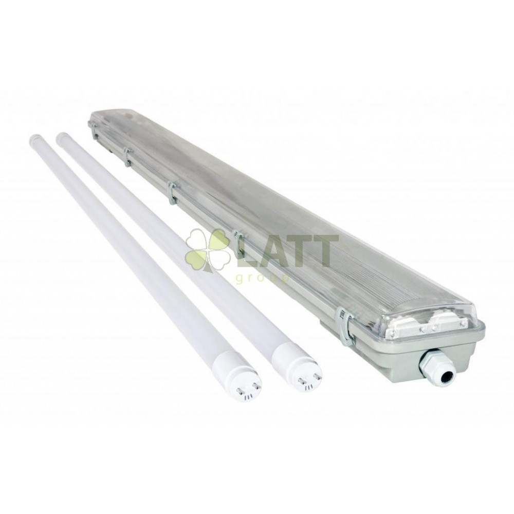 Prachotěsné svítidlo + 2x LED trubice High Lumen - T8 - 120cm - 18W - studena bílá - 4680Lm
