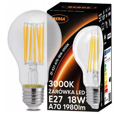 BERGE LED žárovka s vkláknem E27 - 18W - teplá bílá