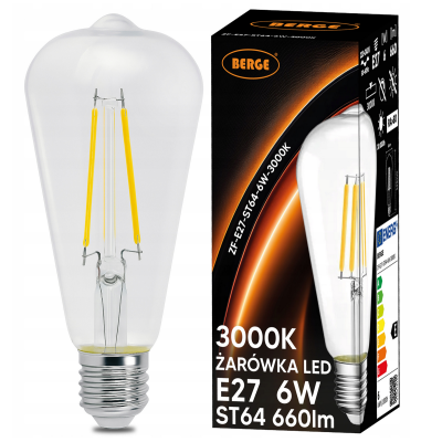BERGE LED žárovka s vláknem E27 - ST64 - 8W - teplá bílá