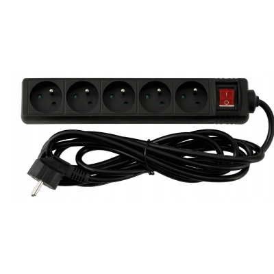 BERGE Prodlužovací kabel, 5 zásuvek, 3m, černý, s vypínačem, 3x1,5mm