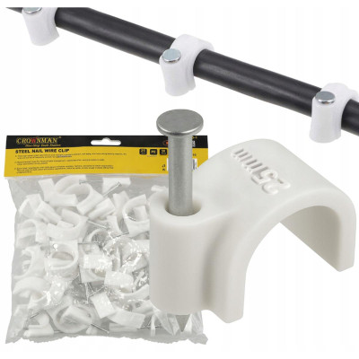 CROWNMAN Držáky kabelů pro kabelové girlandy s hřebíkem 25 mm 50 kusů bílé