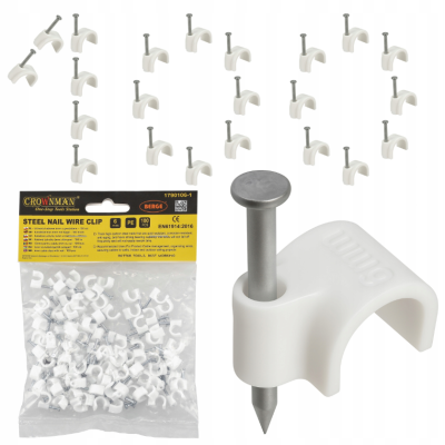 CROWNMAN Držáky kabelů pro kabelové girlandy s hřebíkem 25 mm 50 kusů bílé