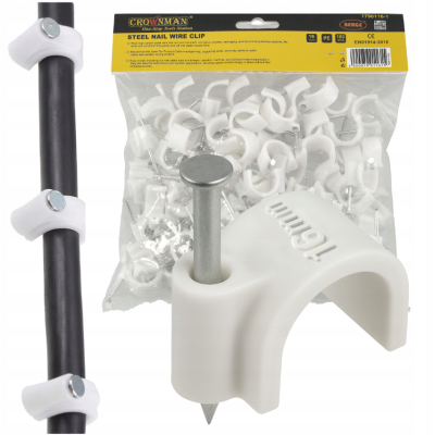 CROWNMAN Držáky kabelů pro kabelové girlandy s hřebíky 16 mm 100 kusů bílé