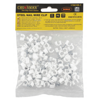 CROWNMAN Držáky kabelů pro kabelové girlandy s hřebíky 16 mm 100 kusů bílé