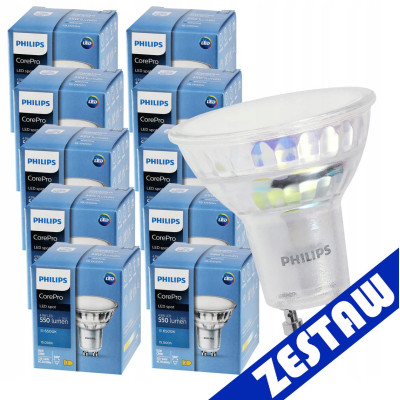 SADA 10x GU10 LED žárovka PHILIPS 4,9W 550lm - studená bílá