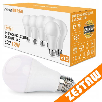 SADA 10x LED žárovka E27 12W - studená bílá