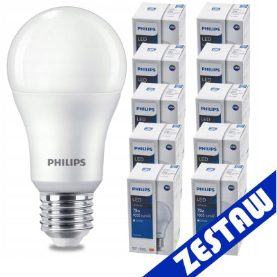 SADA 10 KS žárovek PHILIPS LED E27 10W 1055lm Teplá LED žárovka 2700K