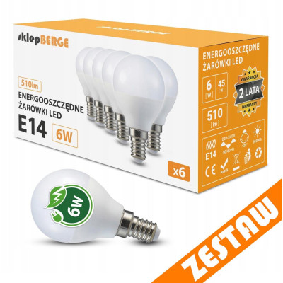 Sada 6 LED žárovek E14 7W G45 600lm 4500K - neutrální bílá