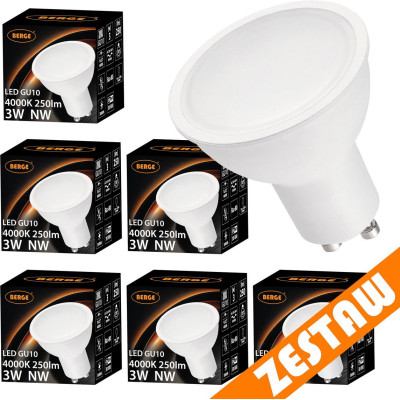 Sada 6 LED žárovek GU10 3W 250lm 4000K - neutrální bílá