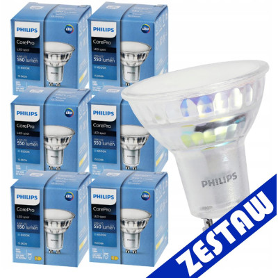 SADA 6 LED žárovek PHILIPS GU10 4,9W 550lm - studená bílá