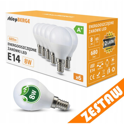 SADA 6x LED žárovka E14 8W 700lm G45 koule - neutrální bílá