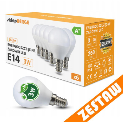 SADA 6x LED žárovka E14 G45 3W kulová 270lm - studená bílá