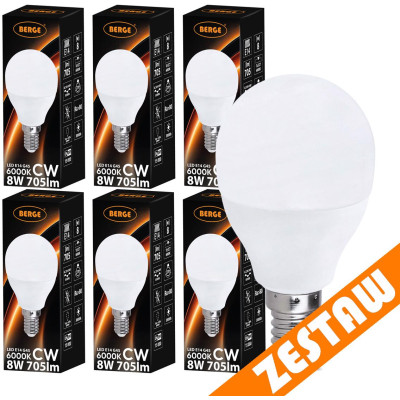 SADA 6x LED žárovka G45 E14 8W 705lm - studená bílá