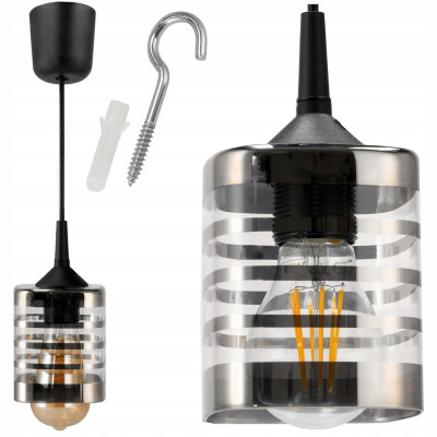 Závěsné stropní svítidlo / lustr LED E27, nastavitelné 0–100 cm, skleněné stínidlo