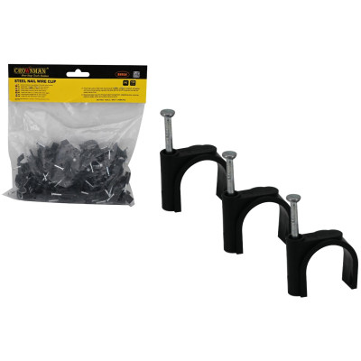 Držáky kabelů pro kabelové girlandy s 6mm hřebíky, 100 kusů, černé