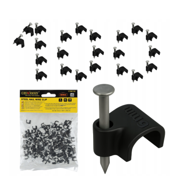 Držáky kabelů pro kabelové girlandy s 6mm hřebíky, 100 kusů, černé