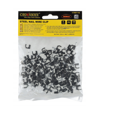 Držáky kabelů pro kabelové girlandy s 6mm hřebíky, 100 kusů, černé