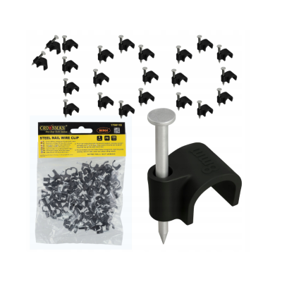 Držáky kabelů pro kabelové girlandy s 8mm hřebíky, 100 kusů, černé