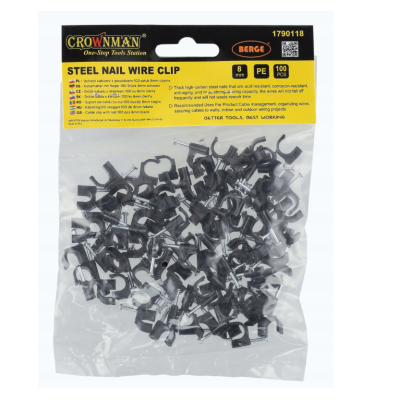 Držáky kabelů pro kabelové girlandy s 8mm hřebíky, 100 kusů, černé