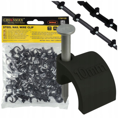 Držáky kabelů pro kabelové girlandy s hřebíkem 10 mm, 100 kusů, černé