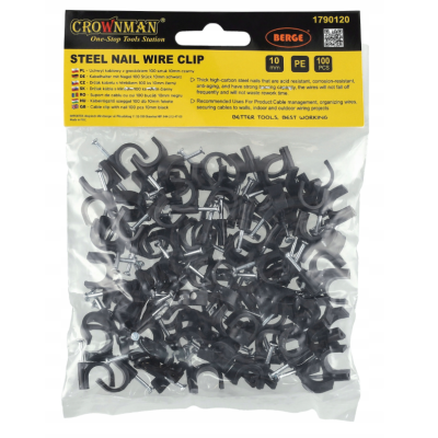 Držáky kabelů pro kabelové girlandy s hřebíkem 10 mm, 100 kusů, černé