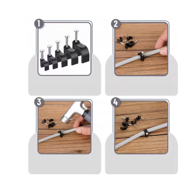 Držáky kabelů pro kabelové girlandy s hřebíkem 10 mm, 100 kusů, černé