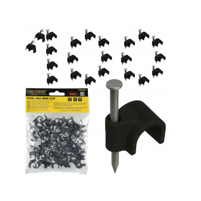 Držáky kabelů pro kabelové girlandy s hřebíkem 10 mm, 100 kusů, černé