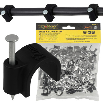 Držáky kabelů pro kabelové girlandy s hřebíky 12 mm, 100 kusů, černé