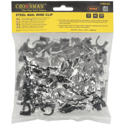 Držáky kabelů pro kabelové girlandy s hřebíky 12 mm, 100 kusů, černé