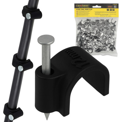 Držáky kabelů pro kabelové girlandy s hřebíky 12 mm, 100 kusů, černé