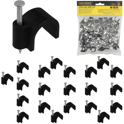 Držáky kabelů pro kabelové girlandy s hřebíky 12 mm, 100 kusů, černé