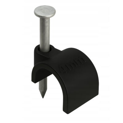 Držáky kabelů pro kabelové girlandy s hřebíky 4 mm, 100 kusů, černé