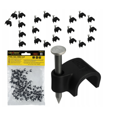 Držáky kabelů pro kabelové girlandy s hřebíky 4 mm, 100 kusů, černé