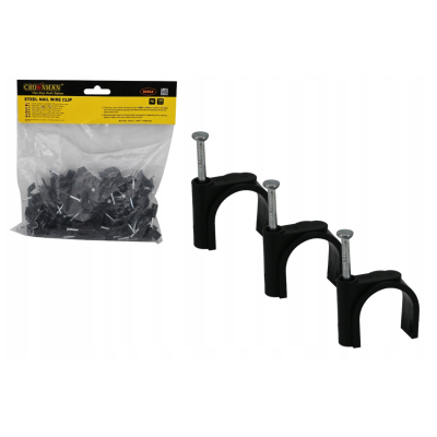 Držáky kabelů pro kabelové girlandy s hřebíky 4 mm, 100 kusů, černé