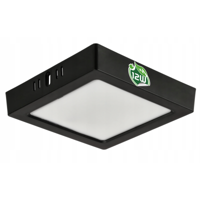 LED přisazený stropní panel – čtverec, 12 W, 1200 lm, černý